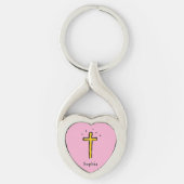 Christelijke Cross Pink Custom Name Sleutelhanger (Voorkant)