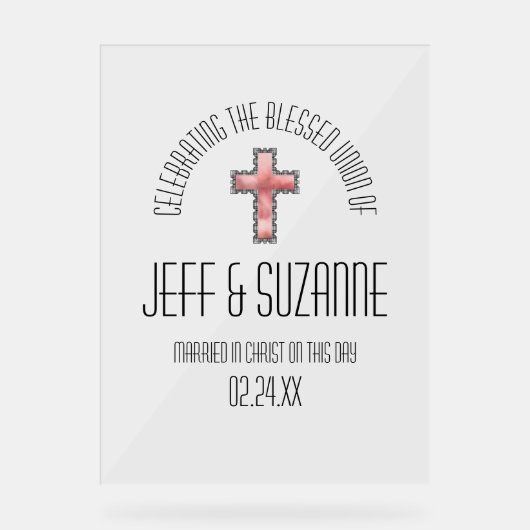 Christelijke Cross Religieuze Trouwdatum Acryl Bord (Voorkant)