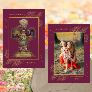 Christelijke Cross Resurrection Familiefoto Pasen Feestdagenkaart