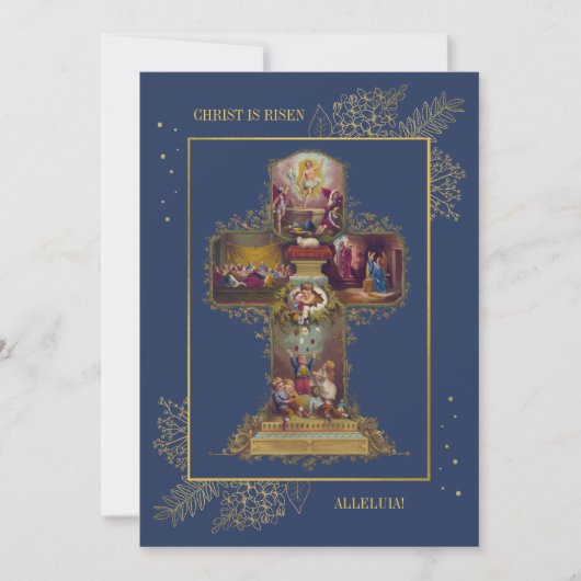 Christelijke Cross Resurrection Familiefoto Pasen Feestdagenkaart (Voorkant)