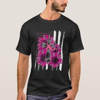 Christelijke Cross Ribbon Sunflower Breast Cancer  T-shirt