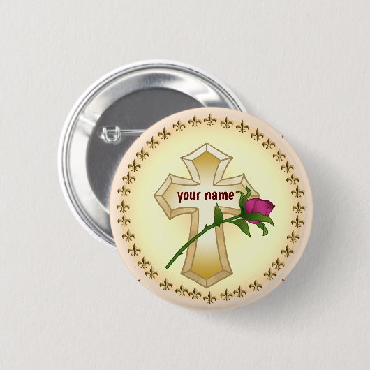 Christelijke Cross Roos pin-knop Ronde Button 5,7 Cm (Voorkant /achterkant)