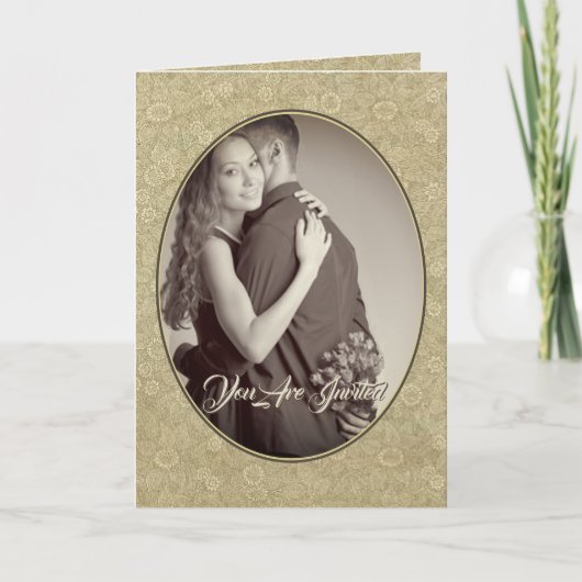 Christelijke Damask Trouwuitnodiging Crème/Bruin (Voorkant)