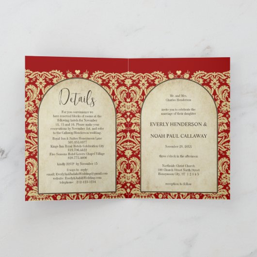 Christelijke Damask Wedding Bourgogne Rood & Crème (Binnen)