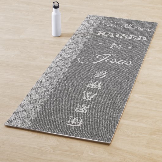 Christelijke Denim Lace Southern Raised Jesus Save Yogamat (In situ)
