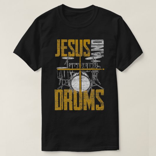 Christelijke Devo Drummer Jesus en drums Jesus T-shirt (Design voorkant)