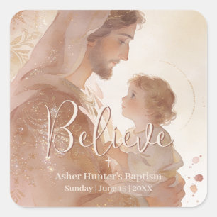 Christelijke Doop Sint-Jozef Baby Jezus LPM26 Vierkante Sticker