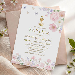 Christelijke doop van meisjes, pastel bloemen vlin kaart