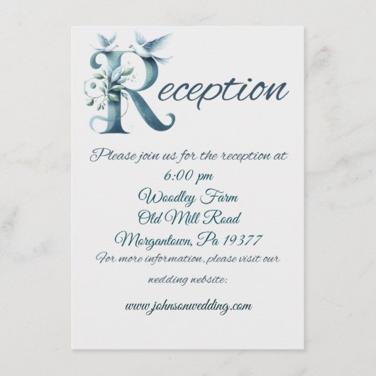 Christelijke Doves Wedding Receptie Enclosure Kaar Informatiekaartje (Voorkant)