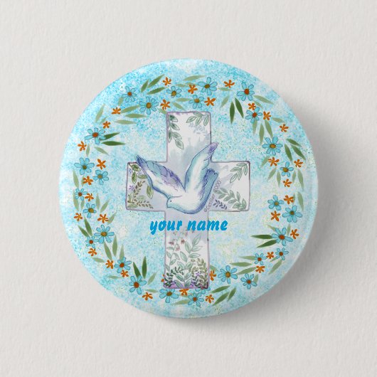 Christelijke Duif Kruis knop Ronde Button 5,7 Cm (Voorkant)