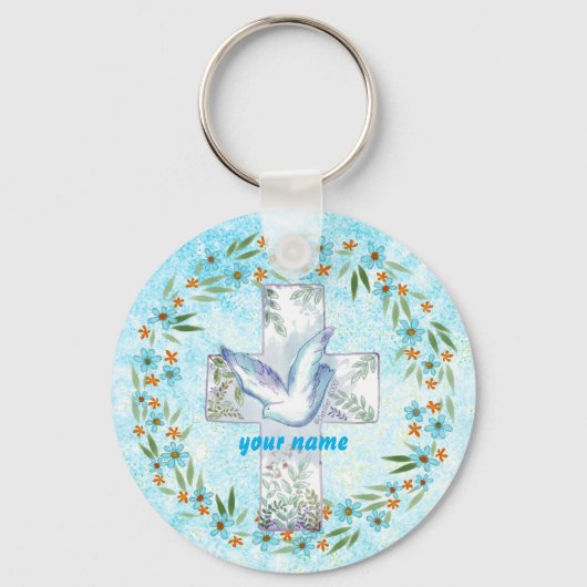 Christelijke Duif Kruis sleutelhanger (Voorkant)