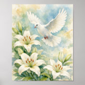 Christelijke Duif & Lelie Aquarel Poster (Voorkant)