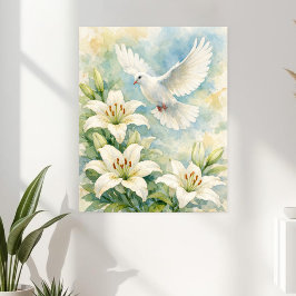 Christelijke Duif & Lelie Aquarel Poster