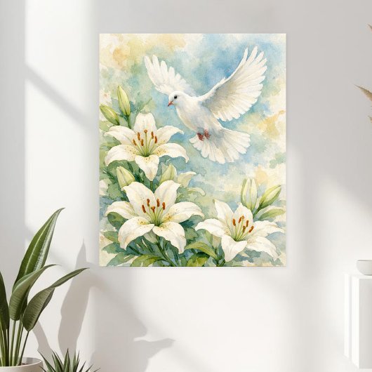 Christelijke Duif & Lelie Aquarel Poster