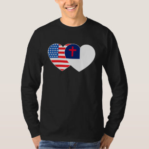 Christelijke en Amerikaanse vlag tweekleurig hart T-shirt