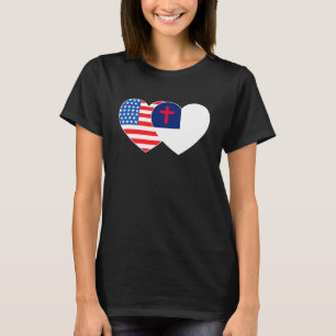 Christelijke en Amerikaanse vlag tweekleurig hart T-shirt