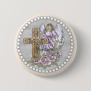 Christelijke Engel Mijn Rozen Kruis Knop Ronde Button 5,7 Cm