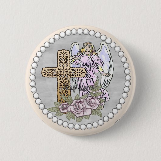 Christelijke Engel Mijn Rozen Kruis Knop Ronde Button 5,7 Cm (Voorkant)