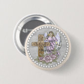 Christelijke Engel Mijn Rozen Kruis Knop Ronde Button 5,7 Cm (Voorkant /achterkant)
