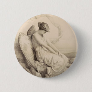 Christelijke engel zittend op een steen ronde button 5,7 cm