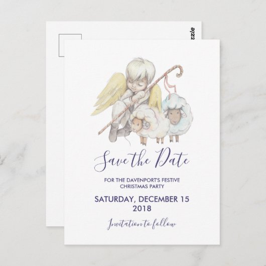 Christelijke engelenherder met schapen Save the Da Briefkaart (Voorkant / Achterkant)