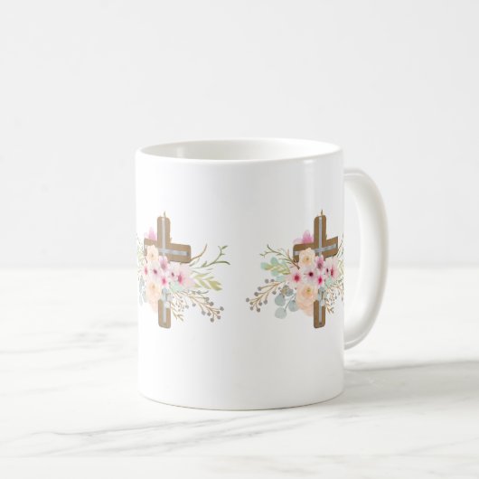 Christelijke Faith Floral Cross Mok ADD TEKST (Voorkant rechts)