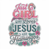 Christelijke Flamingo Meisje Vintage Sticker (Voorkant)