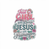 Christelijke Flamingo Meisje Vintage Sticker (Voorkant)