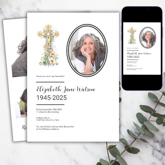 Christelijke Floral Cross begrafenisfoto Kaart