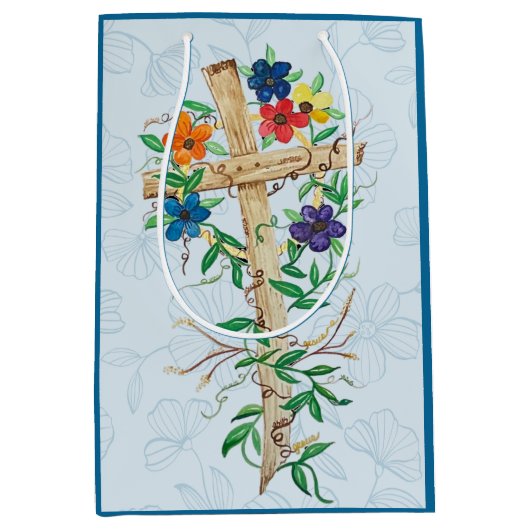 Christelijke Floral Cross Medium Cadeauzakje (Voorkant)
