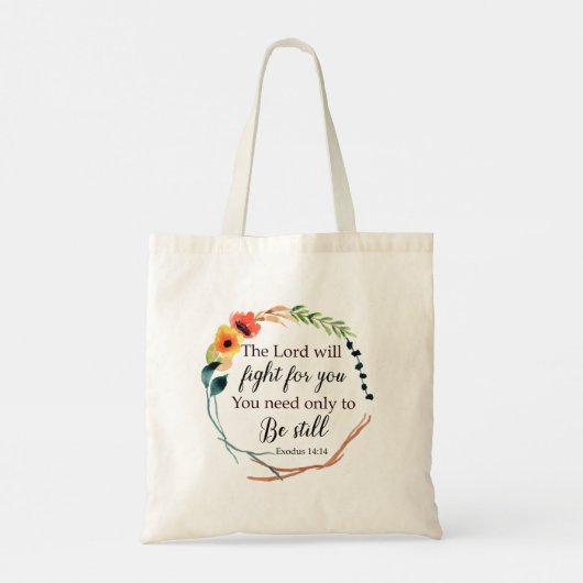Christelijke Floral Exodus Bijbelverse 14:14 Tote Bag (Achterkant)