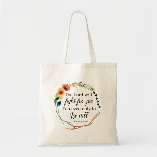 Christelijke Floral Exodus Bijbelverse 14:14 Tote Bag (Voorkant)
