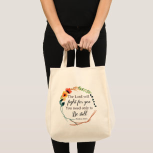 Christelijke Floral Exodus Bijbelverse 14:14 Tote Bag