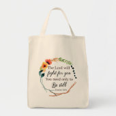 Christelijke Floral Exodus Bijbelverse 14:14 Tote Bag (Voorkant)