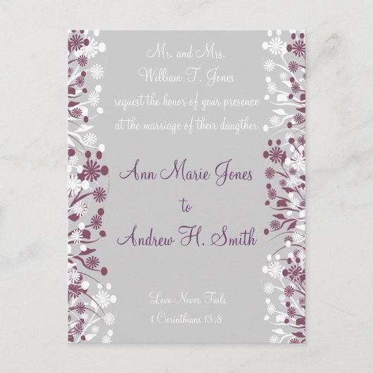 Christelijke Floral Wedding Grape Twist Plum Grey Briefkaart (Voorkant)