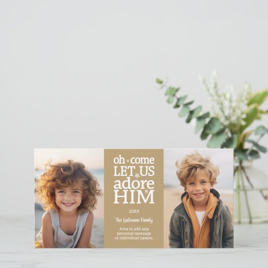 Christelijke foto - Kerstmis - Laat ons hem bewond Feestdagenkaart (Staand voorkant)