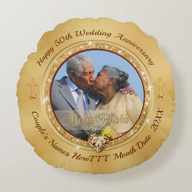 Christelijke foto, traditioneel 50e Jubileum cadea Rond Kussen (Voorkant)