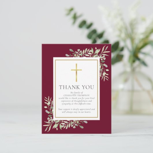 Christelijke foto van begrafenis Memorial Greenery Bedankkaart (Staand voorkant)