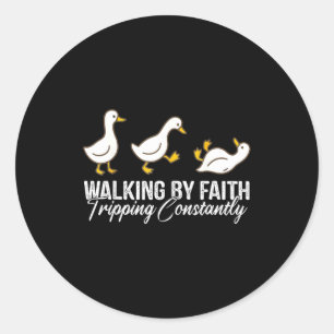 Christelijke Gans Wandelt Door Het Geloof en Strui Ronde Sticker