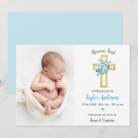 Christelijke Geboortekaart Fotokaart Blauw Kruis
