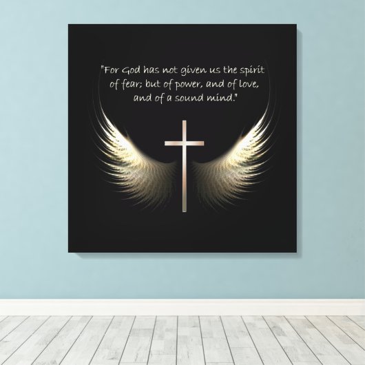 Christelijke Geest en Kruis 2 Timoteüs 1:7 Schrift Canvas Afdruk (Insitu (Houten vloer))