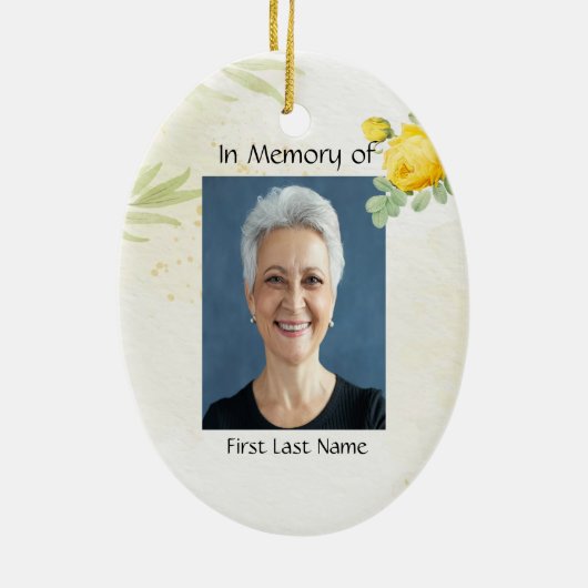 Christelijke Geheugenfoto Gele Rozen Tuinbloemen Keramisch Ornament (Achterkant)