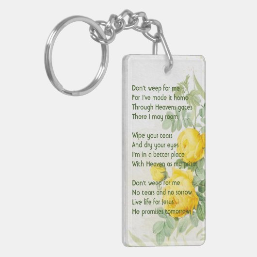 Christelijke Geheugenfoto Gele Rozen Tuinbloemen Sleutelhanger (Voorkant Links)