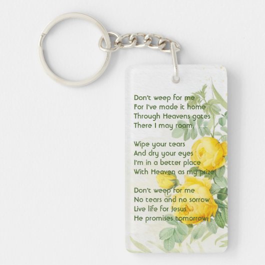 Christelijke Geheugenfoto Gele Rozen Tuinbloemen Sleutelhanger (Voorkant)