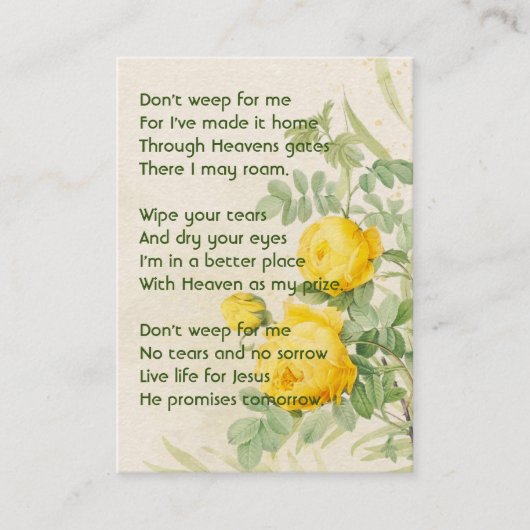 Christelijke Geheugenfoto Gele Rozen Tuinbloemen Visitekaartje (Voorkant)