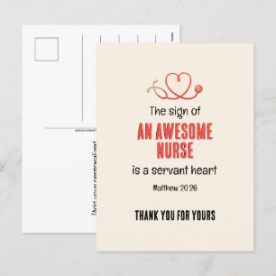 Christelijke GEWELDIGE VERPLEEGKUNDIGE KNECHT HART Feestdagenkaart