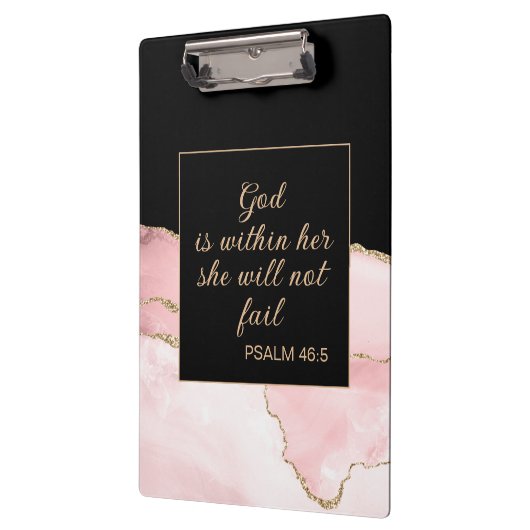 Christelijke God binnen haar roze zwarte goudmarme Klembord (Links)