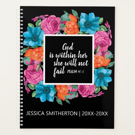 Christelijke God zit in haar kleurrijke Floral Bla Planner (Voorkant)
