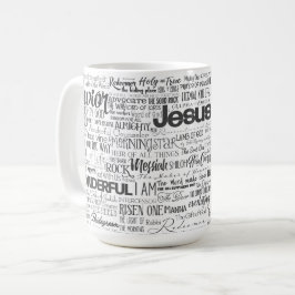 Christelijke Godsnamen in zwart-wit tekst Koffiemok