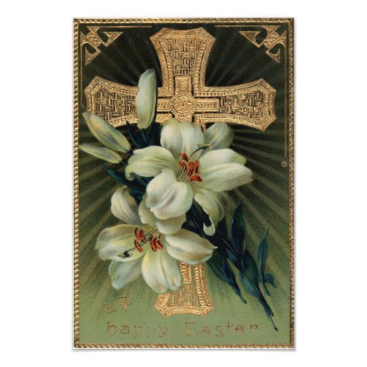 Christelijke Gold Cross Easter Lily Foto Afdruk (Voorkant)